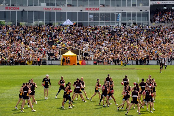 The Hawks training at Waverley Park in grand final week of 2012.