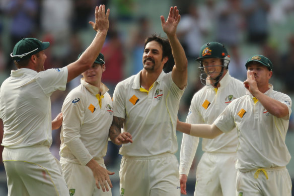 Shhh: Mitchell Johnson, George Bailey and David Warner in 2013.