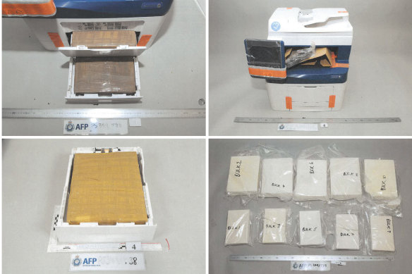 Packages of cocaine found concealed in Xerox printers.