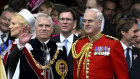 Prince Andrew leaves Westminster Abbey following the coronation this month.