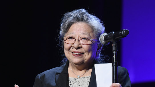 Hiroshima survivor Koko Kondo is honoured at the Tribeca Film Festival in New York City in 2018.