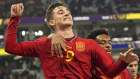 Gavi celebrates scoring the fifth goal in Spain’s 7-0 win over Costa Rica.