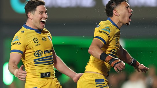 Eels stars Mitch Moses and Isaiah Iongi.