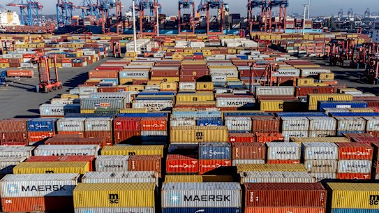 Containers are piled up in Hamburg harbour. The pandemic exposed the vulnerability of individual economies to the lengthy and complex supply chains that had been built during the period of peak globalisation.