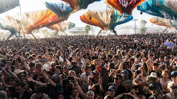 Festivalgoers during the first weekend of the 2025 Coachella Valley Music and Arts Festival, in Indio, Calif.
