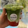 Iced strawberry matcha at Kuuki Cafe.