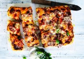 ***EMBARGOED FOR SUNDAY LIFE, JULY 22/18 ISSUE*** Adam Liaw recipe : Grandma pizza with salami and peppers Photograph by William Meppem (photographer on contract, no restrictions)
