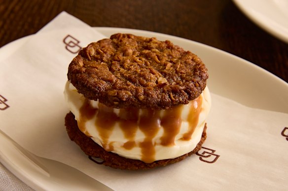 The Dry Dock's ice-cream sandwich is filled with fior di latte ice-cream.