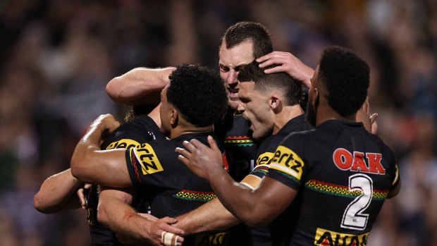 NRL finals as it happened: Penrith’s 20 minutes of perfection demolishes Roosters and rewrites title race