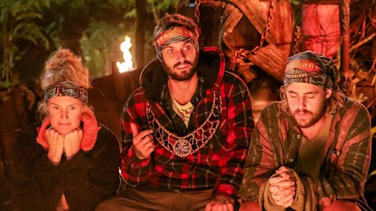 The final three - Loz Mac, Caleb Beeby and Jackson Goonrey - on Australian Survivor.