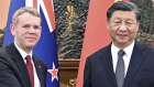 Chris Hipkins and Xi Jinping before their meeting on Tuesday night in beijing.