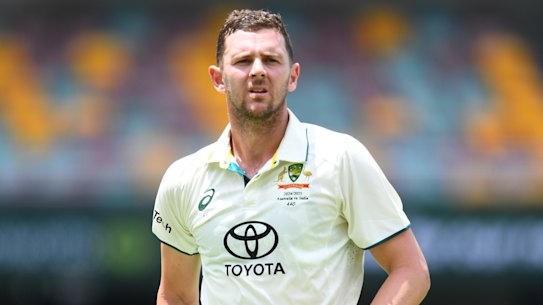 Josh Hazlewood bowling during the Border-Gavaskar Trophy. 