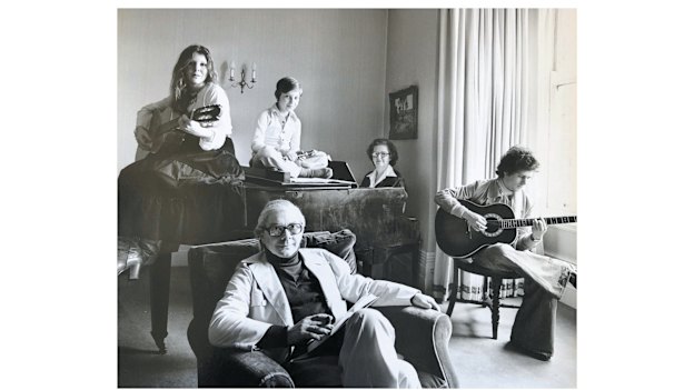 Living for music: writer David Leser (on guitar) in his family’s London home in 1976, with mother Barbara, brother Daniel, sister Deborah and father Bernard. 