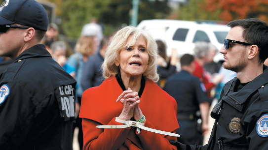 Jane Fonda has been arrested five times at Fire Drill Friday protest rallies. 