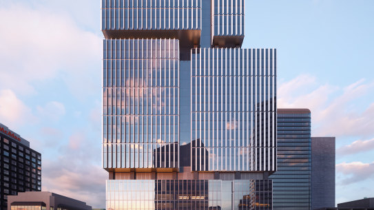 Render of the $1.2 billion Victoria Cross Station tower at North Sydney being developed by Lendlease.