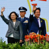 President William Lai Ching-te (centre), Vice President Hsiao Bi-khim (right) and Former Taiwanese president Tsai Ing-Wen wave during the Taiwanese Presidential Inauguration Ceremony.