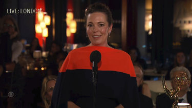 The Crown wins big: actress Olivia Colman accepts her Emmy.