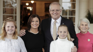 The Morrison family, including his mother Marion, at Government House in May.