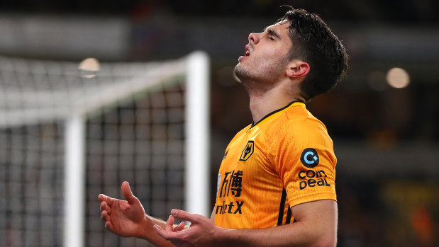 Pedro Neto of Wolverhampton Wanderers reacts after a missed chance at Molineux.