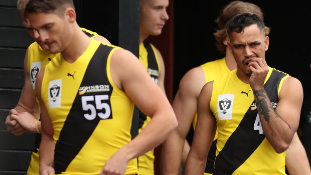Richmond’s Sydney Stack lines up in the VFL against Sandringham in April.