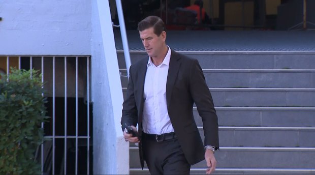 Ben Roberts-Smith leaves the offices of a bankruptcy lawyer on Thursday morning.