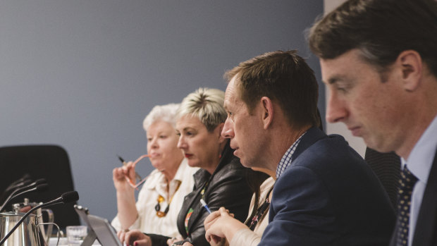 Chairman Shane Rattenbury and other committee members during the second inquiry into an ACT integrity commission