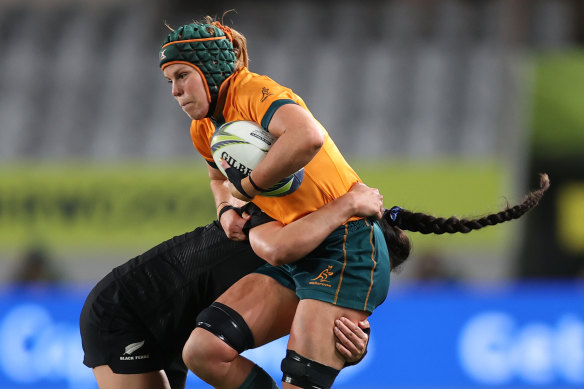 Emily Chancellor in action against New Zealand in Australia’s pool match at the 2021 Rugby World Cup.