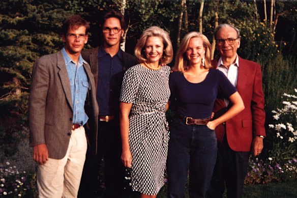 Rupert and Anna Murdoch with their children (left to right) Lachlan, James and Elisabeth, in 1992. 