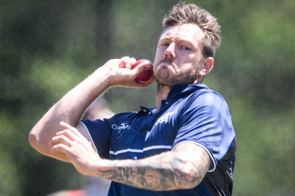 James Pattinson takes aim. 