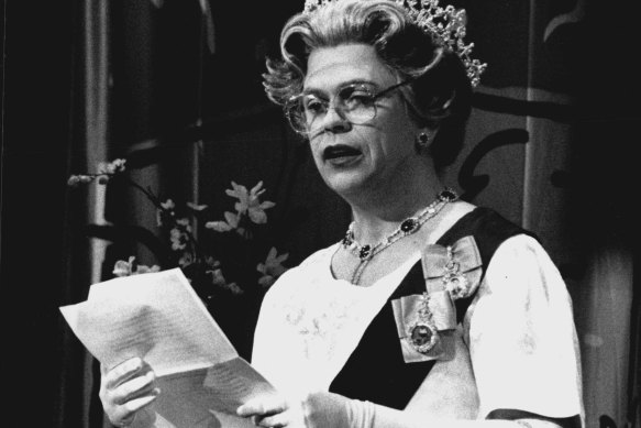 Gerry Connolly as The Queen on January 1, 1991. 