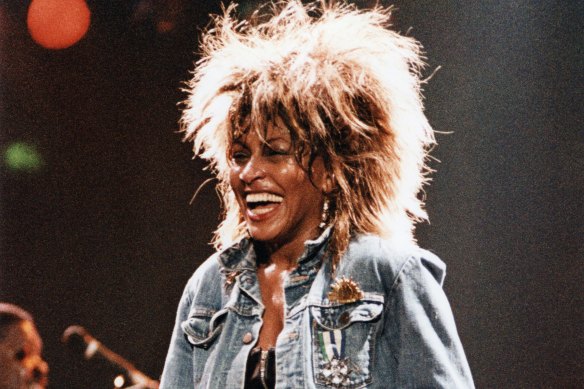 Tina Turner performs at Wembley Arena during her Private Dancer tour in 1985 in London.
