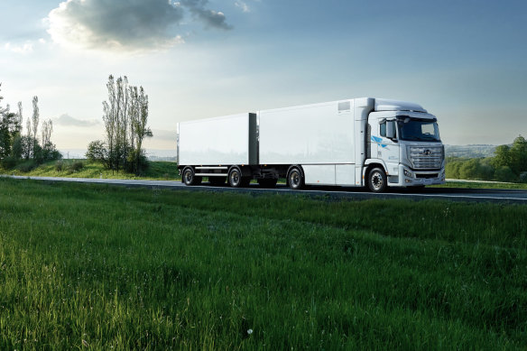 The Hyundai Xcient Fuel Cell is the first commercially available truck powered by hydrogen.