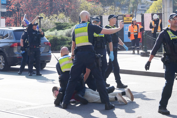 More than 200 police officers were deployed across Melbourne on Saturday, where there were six planned protests.