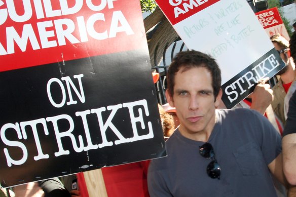 Actor Ben Stiller pickets in support of the Writers Guild of America in 2007, when members were striking for increased residuals from film and television profits.