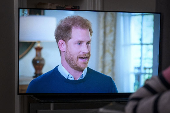 Prince Harry during his interview on Britain’s ITV, filmed at his California home.