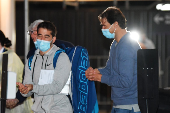 Rafael Nadal, right, arriving in Adelaide. 