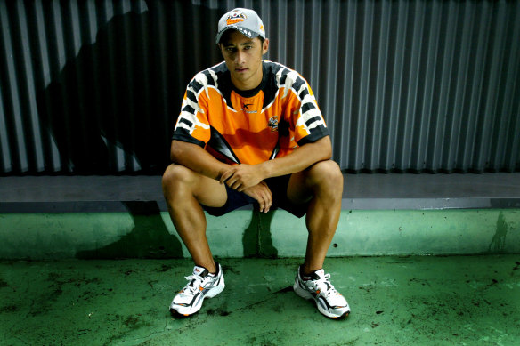 Benji Marshall after re-signing with the Wests Tigers at the start of 2004.