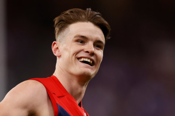 Bayley Fritsch celebrates one of his grand final goals.