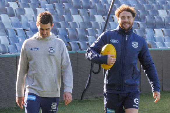 Jack Steven walked laps in his return to the club for the first time since suffering a stab wound to his chest.