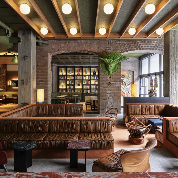 A retro-inspired communal space at Sydney’s Ace Hotel.