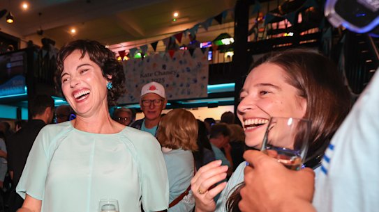 Kate Chaney at her campaign party on Saturday evening.