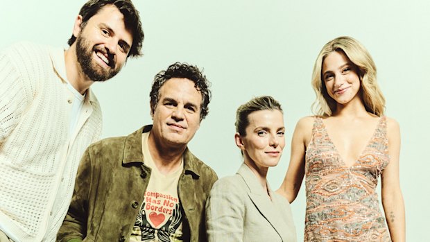 Hal & Harper’s Cooper Raiff (left), Mark Ruffalo, Betty Gilpin, and Lili Reinhart at the 2025 Tribeca Festival in New York City.