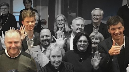 Dallas McInerney, Dylan Whitelaw and Angus Taylor at a Liberal Party event unrelated to the IAC investigation.
