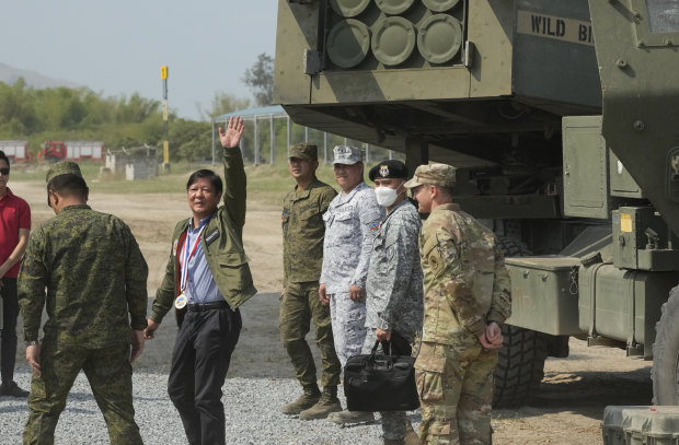 Philippine President Ferdinand Marcos jnr was on hand to witness US-Philippine military drills in Zambales in April.