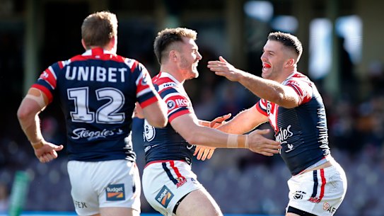 The Roosters overwhelmed Newcastle after a tight opening to the match.