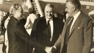 Jim Cairns, Rex Connor and Gough Whitlam in 1975.
