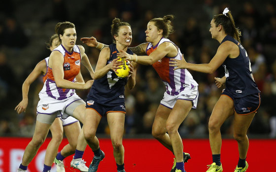 Daisy Pearce in action in last year's AFLW state of origin game.