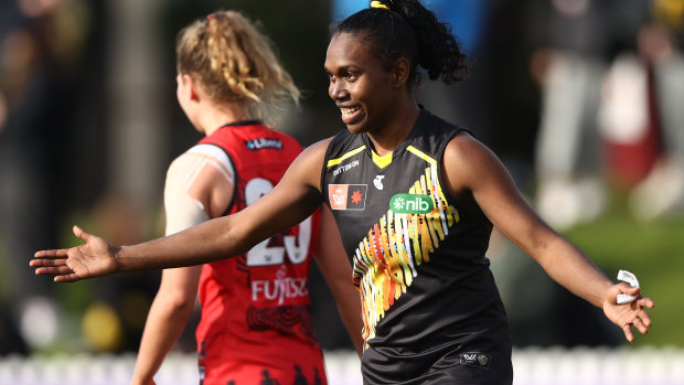 Stephanie Williams of the Tigers celebrates a nailbiting win.