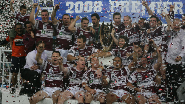 Halcyon days: Manly's premiership-winning team of 2008, coached by Hasler.