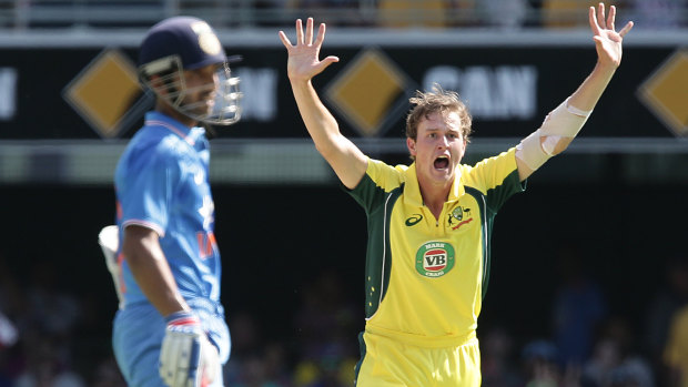 Joel Paris appeals for a wicket against India in 2016.